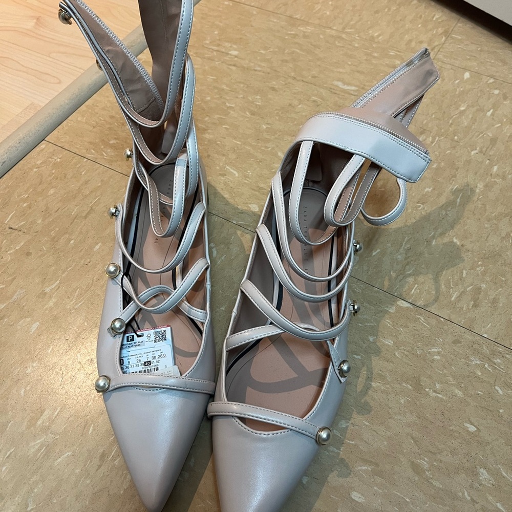 Zara Light Gray Strappy Heels